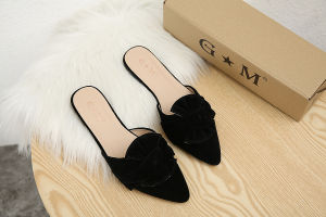 [FA] elegant Suede Korean Pointed Toe Flat Half Shoes Mules women sandals
