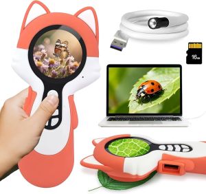2 in 1 Microscope with Switchable Camera & Microscope Lenses Digital Microscopes for Kids with Endoscope Ideal Gift for Kid Cool Toys Christmas Stocking Stuffers for Kids Fox