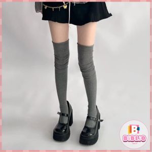 1Pair Women Thick Cotton Long Girls Long Tube School Socks Black/White/Gray