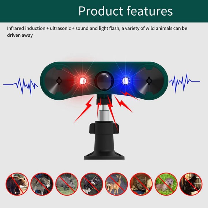2X Upgraded Solar Alarm Animal Repeller Infrared Sensor Sound and Light ...