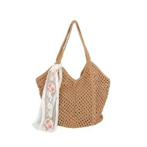 BECORATE Womens Khaki Pink Lambs wool Yarn Woven Shoulder Bag Large Capacity for Beach Holidays & Daily Use