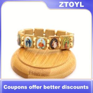 【ZTOYL】 Vòng tay Mân Côi bằng gỗ-Hình dán biểu tượng tôn giáo thanh lịch hoàn thiện bằng lớp dầu nhỏ giọt trang sức cầu nguyện hạt mang tính tâm linh dành cho việc mặc để thờ phượng.