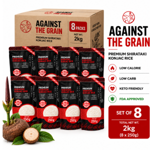Against The Grain Premium Shirataki Konjac Rice 250g x8 Packs Dry Low Carb Zero Sugar Keto Friendly FDA Approved