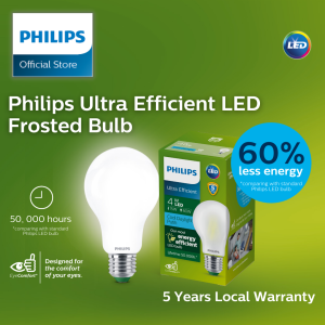 Philips Ultra Efficient LED E27 Frosted Bulb with Eye Comfort - 4W/5W/7.5W in Warm White and Daylight Color