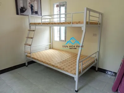 Giường sắt hai tầng siêu đẹp nhiều kích thước màu trắng vuông 4x4 màu kem Nội Thất Tân Hòa Phát
