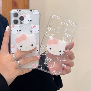 Cartoon Lovely Hello Kitty Mobile Phone Case with Phone Holder For iPhone 17 Pro Max 17 Air 16 Pro Max 15 Pro Max Soft Silicon Back Cover for iPhone 11 12 13 14 Pro Max X XR XS Max 7 8 Pluis Back Shell​​​​​​​