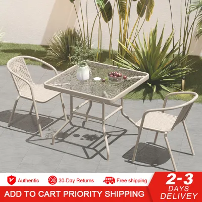 Coospro Outdoor Furniture Garden Set Champagne Color Outside Table and Chairs for Balcony＆Terrace