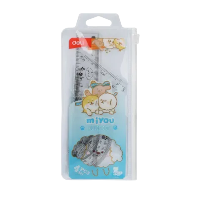 Deli Ruler Set / Set Penggaris Isi 4pcs Packaging Zip Bag Design Miyou EH657