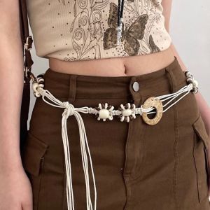 CUTE ELVES Jeans Decor Coconut Shell Belt Ethnic Vintage Bohemian Waist Rope Trendy Waist Chain Beads Knitted Waistband Dress Decoration