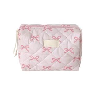 Stylish Bowknot Print Cosmetic Organizer Large Capacity Toiletry Holder Spacious Zippered Women Makeup Bag with Bowknot
