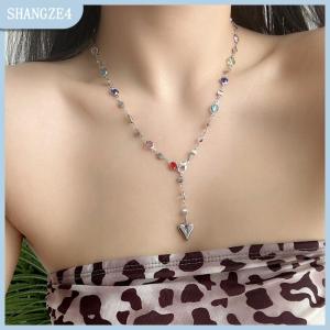 【SHANGZE4】 Hợp thời trang vàng bạc màu thủy tinh dài hình trái tim hình chữ Y Mặt Dây Chuyền Vòng cổ kim loại xương đòn chuỗi Bohemian cơ thể đồ trang sức bên Quà Tặng