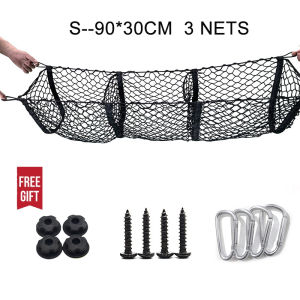 High Quality Universal Car Accessories Pickup Trucks Bed Car Trunk Organizer Storage Net Heavy Duty Cargo Net Bag Three Grid Pocket Mesh Net