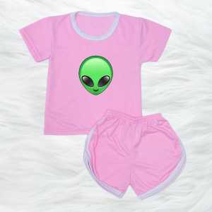 Setelan Kaos Anak Perempuan Dan Cowok Celana Pendek Gambar Kartun ALIEN UMUR 6 BULAN - 7 TAHUN