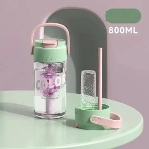 Botol Minum Tumbler Sekolah Liburan Transparan Anti Tumpah Modern Tutup Flip Sedotan Stylish 800ml