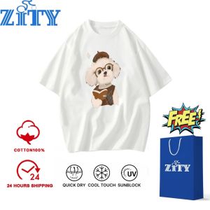 กรุงเทพฯ จัดส่ง  ZITY cute dog Printed T-shirtเสื้อยืดคอกลมรูปแบบการ์ตูนสนุกผ้าฝ้ายแท้PODL177
