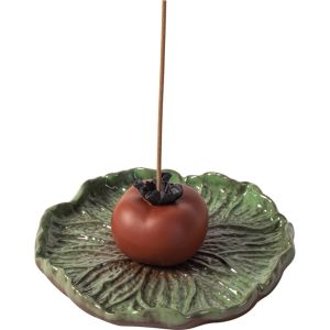 Zen Chinese Style Persimmon Lotus Incense Burner Ceramics Lucky Fruit Persimmon Lotus Tabletop Incense Base Incense Tray Ornament Lotus Incense Stick For Household Aroma