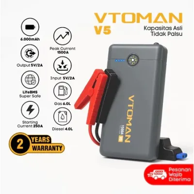 vtoman v6 + jump starter aki mobil motor power bank 10000mah jumper aki
