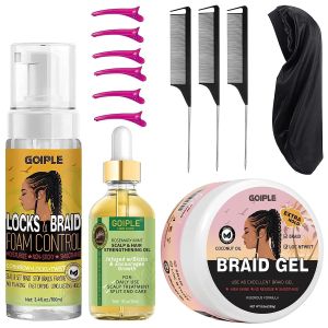 Extra Hold Styling Gel and Mousse for Braids Twists Locs Cornrows - Frizz Taming Smoothing & Edge Control with Rosemary  Oil (Bonus: Hair Combs Bonnet Clips)