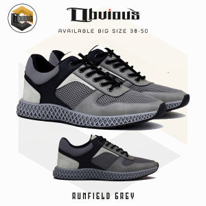 Sepatu Sneakers Sport Casual Pria Jumbo Big Size Runfield Grey OBVIOUS
