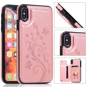 For iPhone 11 12 13 Pro Max 12 13 Mini 5 5S SE 6 6S 7 8 Plus SE 2020 X XR XS Max Flip Wallet CellPhone Case  with Card Holder Embossed Butterfly PU Leather Double Magnetic Buttons Cover Casing