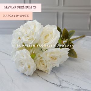 SFS - BUNGA PALSU MAWAR PREMIUM CABANG 9 ARTIFICIAL FLOWER DECORATION DEKORASI BACKDROP BUNGA IMITASI BUNGA HIAS BUNGA KAIN BUNGA MAWAR MEKAR