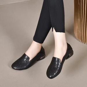 Free Shipping Stylish And Casual Mom Shoes Low-Heeled Round-Toe 2026 Spring New Collection Soft Leather Flats Work Shoes Soft Sole Comfortable To Wear Leather Shoes