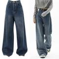STRAIGHT-CUT DENIM MAONG WIDE-LEG WOMENWEARS BAGGY PANTS FASHION STREETSTYLE CASUAL PARTY CUTE. 