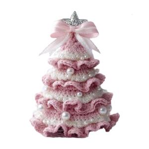 DIY Crochet Christmas Tree Kit – Handmade Holiday Decoration Set Beginner Christmas Kit Tree Bow Pearl Embellishment Christmas Party Crochet DecorationsStarter kit