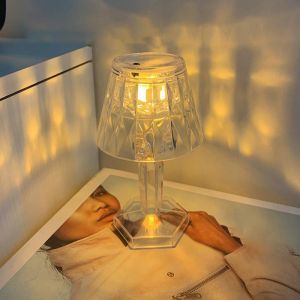 LED Night Lamp Crystal Diamond Texture Transparent Acrylic Mini Table Lamp Bedroom Decor Night Light COD