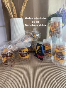 GELAS POP ICE/GELAS PLASTIK/GELAS BUBBLE/GELAS OZ ISI 50 PCS UKuran 14 dan 16 OZ/GELAS BOBA/GELAS OZ/GELAS PLASTIK ES JUS MOTIF delicious drink STARINDO TERMURAH