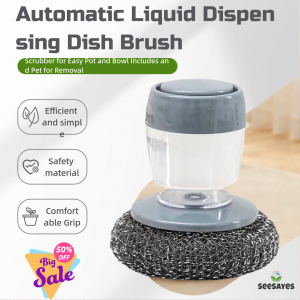 Auto Soap Dispenser Press Brush Non-Scratch PET Pot Scrubber Replaceable Head Dish Cleaner for Sink Stove Pan (2+4pcs)