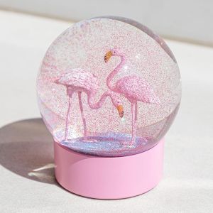 ANGELLOONG Pink Flamingo Snow Globe for Kids Girls Originality 3D Flamingo Glitter Glass Snow Globes for Valentines Home Decor 100MM