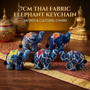 CRUSHES Thai Fabric Elephant Keychain Handmade DIY Ganesha Keychain Blue Animal Bag Pendant Charms Car Key Ring
