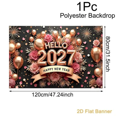 Elegant Merry Christmas & Happy New Year Backdrop for Photography Pine Garland Xmas Ball Polyester Background Cloth Xmas Family Party Decor Christmas New Year Decorations for Home
