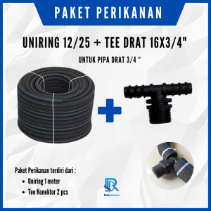 PAKET Selang Aerator Gelembung Uniring 12/25 mm 1 meter dan Sambungan Tee Reducer 16mm 3/4 inch 2 Pcs