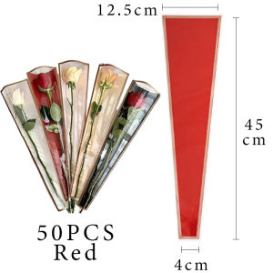 【50pcs】 Flower Packaging Bag Transparent High End Waterproof Romantic Single Bouquet Wrapper