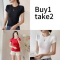 Buy 1 Get 2 Free (Total 3 pcs) Korean Sexy Double Lined Women's Tops Basic Casual double lining. 