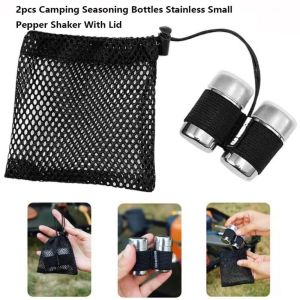 NALANILI 2pcs Stainless Camping Seasoning Bottles With Lid Small Travel Salt Container With Storage Bag Pepper Shaker For Motorcycle Modification Accessories