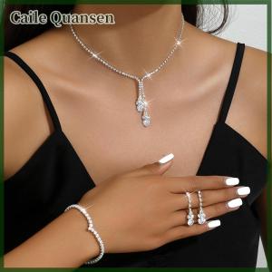 Caile 3Pcs Fashionable Womens Jewelry Set With Zircon Earrings Necklaces Bracelets Wedding Decoration