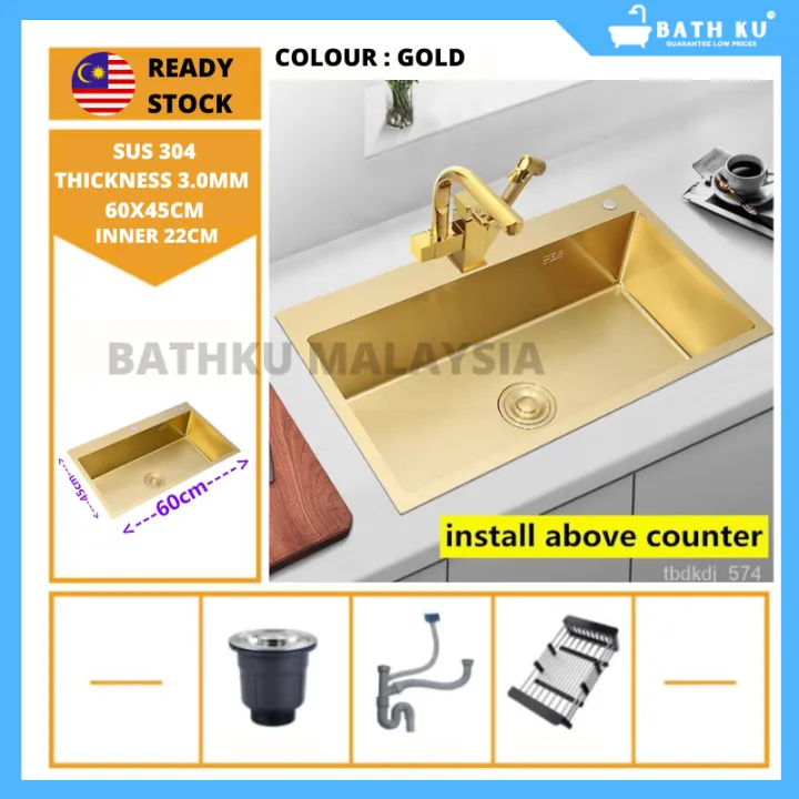 BathKu HIGH QUALITY Kitchen Sink 304 6045 / 8346 / 8045 Stainless Steel ...