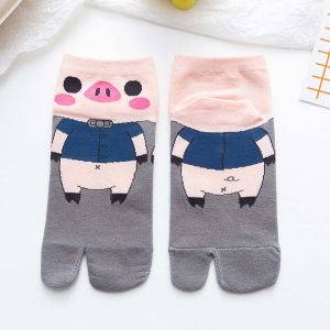 REEBO Casual Trotter Socks Flip-flops Socks Cartoon Cotton Students Female Geta Socks Low Tube Socks Pig Socks Two Toe Socks