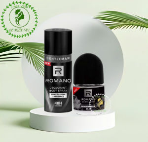 [Combo Nam Tính] Xịt Khử Mùi Romano Gentleman 195ml + Lăn Khử Mùi 25ml – Lưu Hương Lâu