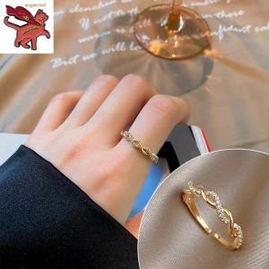 Singapore Ready Stock 916 gold ring for women wave zirconia opening ring niche luxury design Korean fashion accessories