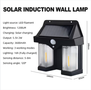 YESQ solar wall light solar smart sensor wall light double Light outdoor lamp wall light body sensing night Bulb Three-mode Tungsten wall light Garden Villa Courtyard Night Lamp
