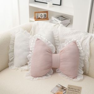 XYAX(XUNJIE) Bow-shaped Sofa Support Pillow INS Lace Edge Back Cushion Modern Breathable Room Decor Pillow for Living Room