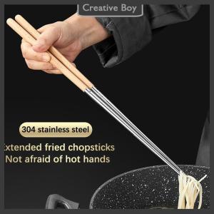 [Creative] 1Pair Stainless Steel Chopsticks Long Chopsticks Cook Noodles Deep Fried Hot Pot Chinese Chopsticks Reusable Metal Chopstick