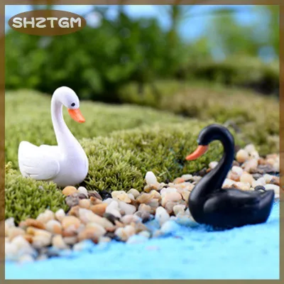 SHZTGM White/Black Mini Swan Garden Ornament Miniature Figurine Plant Pot Fairy Garden Decor