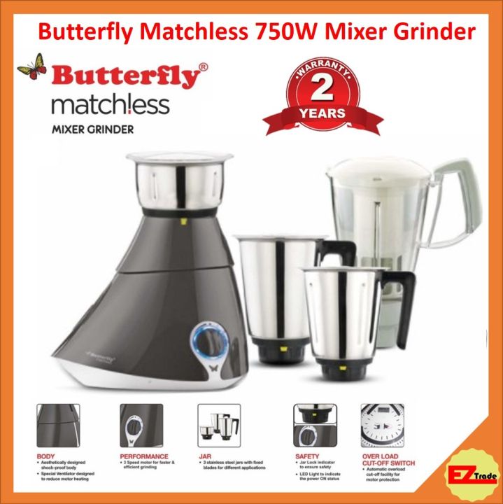Butterfly Matchless Mixer Grinder, 750W, Stainless Steel,
