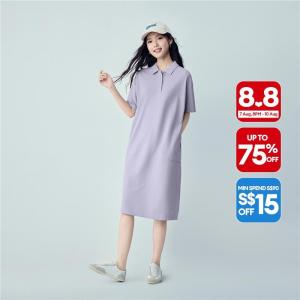 Giordano Women 100% cotton exposed seam polo dress Free Shipping 05466467