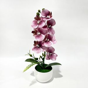 MIRELAE 7 Heads Artificial Orchid Potted Flower with White Pot Pink Artificial Faux Plants  Plastic Simulated Flower Butterfly Orchid Potted Home Decor